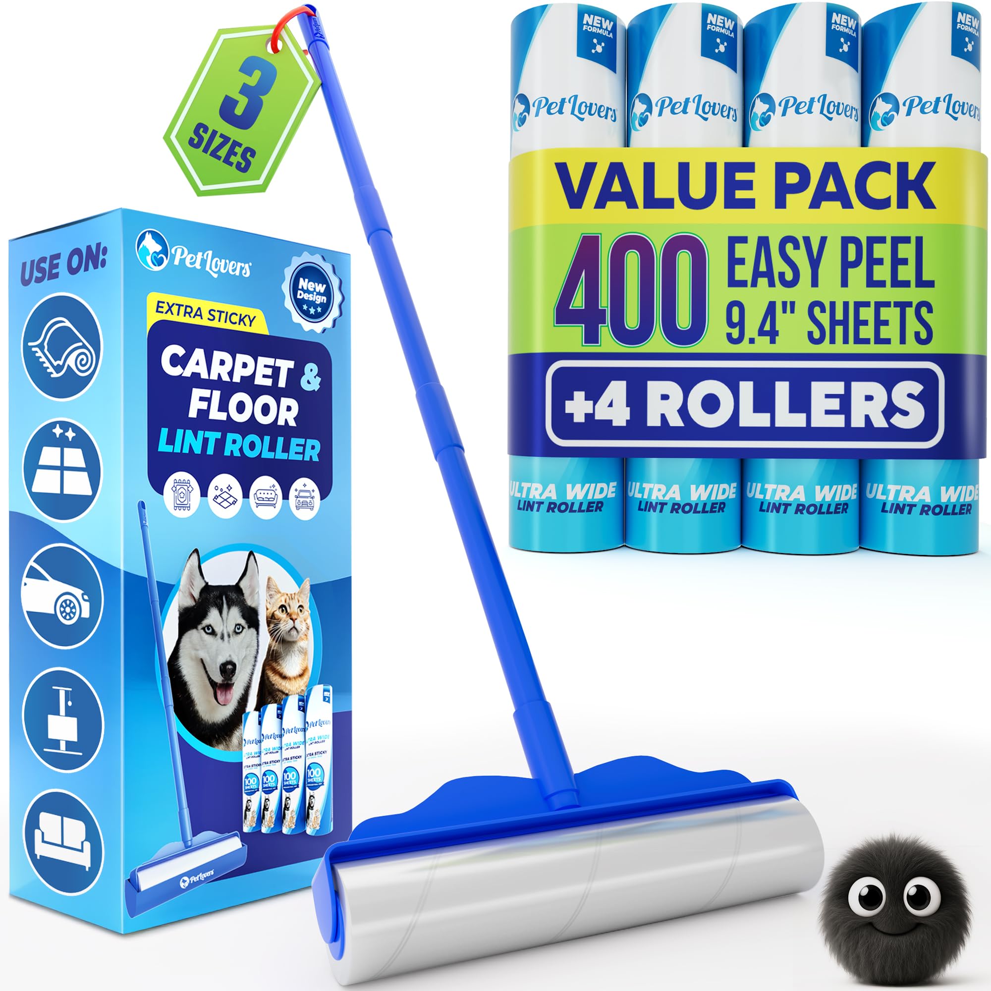 Amazon.com: PetLovers Large Lint Roller with 3 Refills – 400 Total